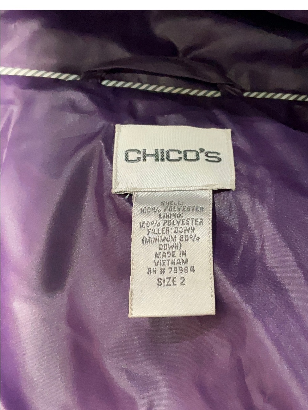 Chico's Shiny Purple Puffer Jacket